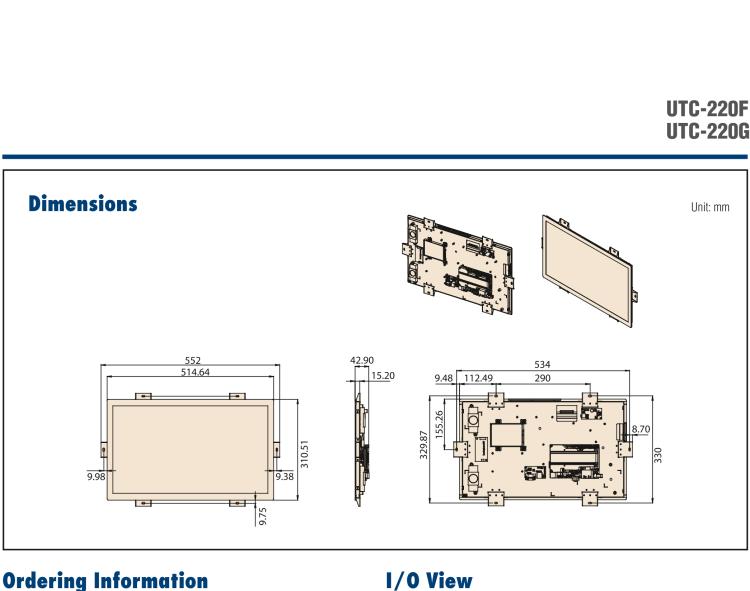 研華UTC-220F 21.5" Open Frame Panel PC with Intel? Skylake Core? i5-6300U