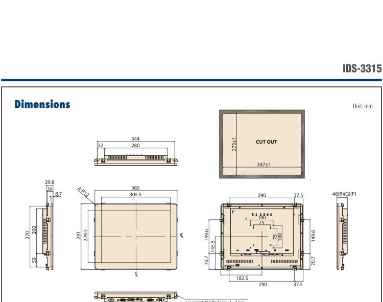 研華IDS-3315 15" 1024 x 768, VGA/DVI/HDMI 接口，采用 IP65 前面板的顯示器