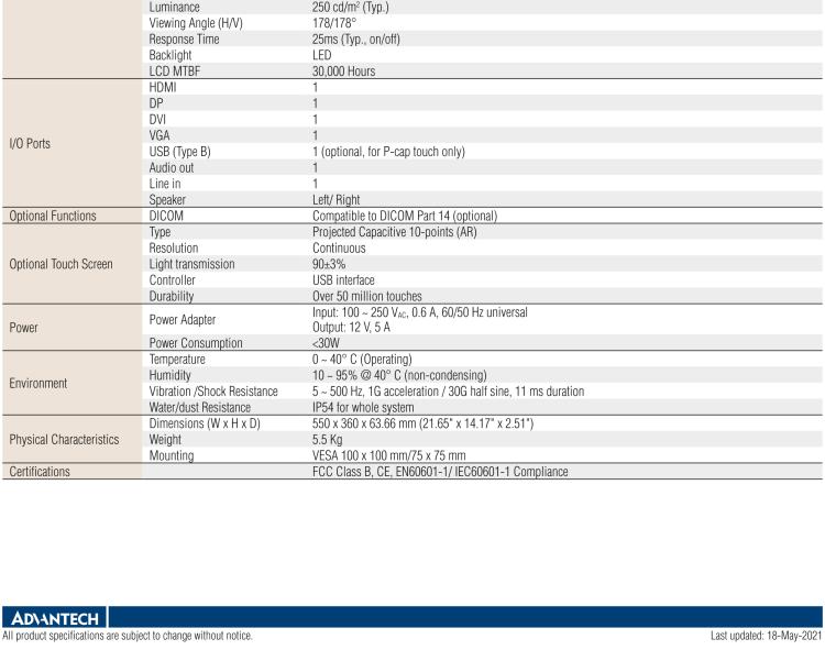 研華PDC-W210 21.5" Medical Display