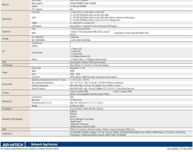 研華FWA-3050 基于Intel?Xeon D-2100系列處理器，用于uCPE和下一代防火墻的遠(yuǎn)程可管理1U網(wǎng)絡(luò)應(yīng)用平臺(tái)