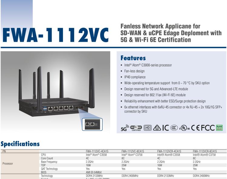 研華FWA-1112VC 用于不同部署的無風扇網(wǎng)絡應用平臺