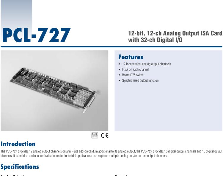 研華PCL-727 12位、12通道帶32數(shù)字I/O通道的模擬輸出ISA卡