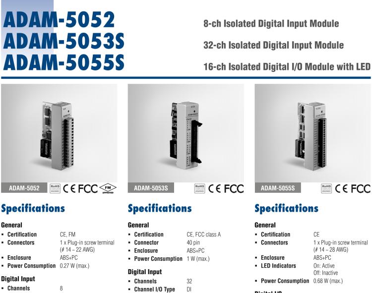 研華ADAM-5052 8路隔離數(shù)字量輸入模塊