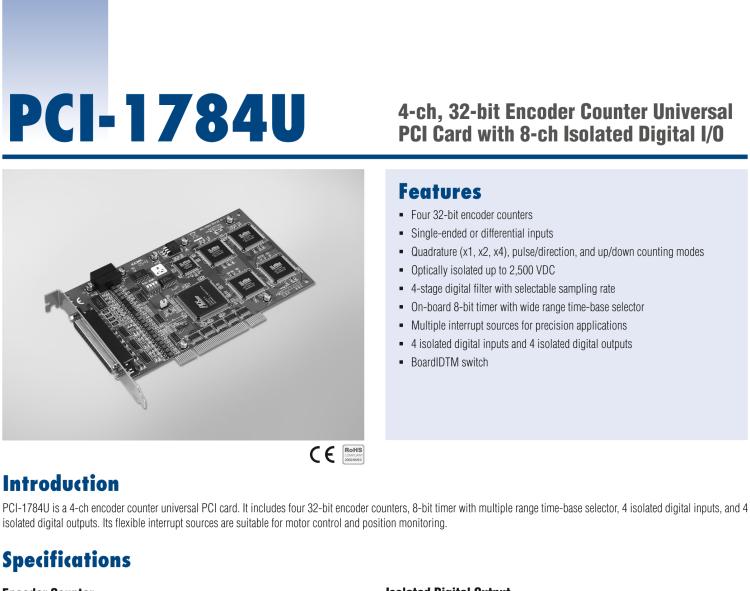 研華PCI-1784U 4軸正交編碼器和計(jì)數(shù)器卡