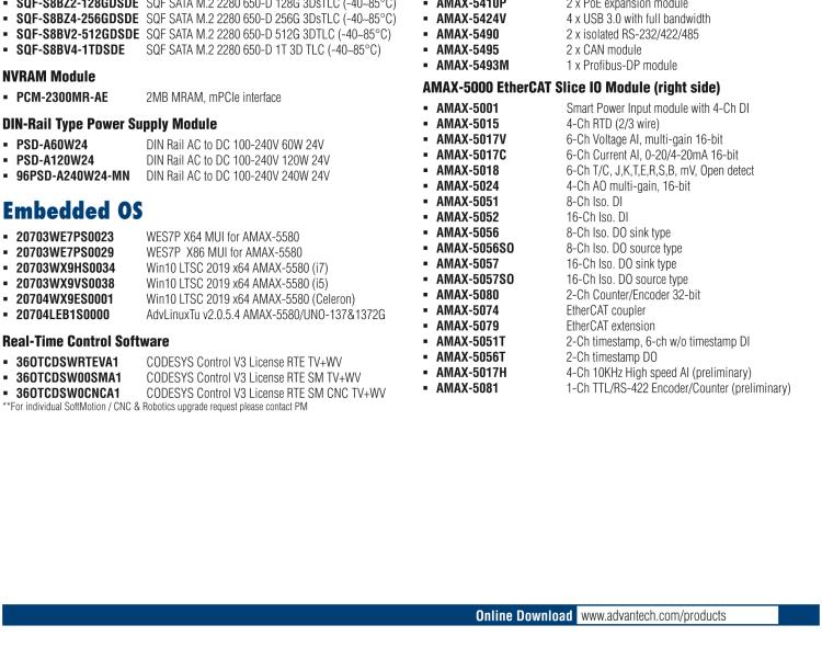 研華AMAX-5580 Intel? Core? i7/i5/Celeron? 邊緣控制器 支持EtherCAT 插片I/O擴展