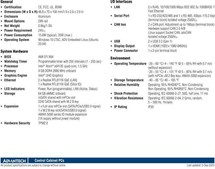 研華AMAX-5570 超微型控制平臺(tái)，采用Intel Atom處理器、64GB eMMC、2 個(gè)以太網(wǎng)口、2 個(gè) USB、2 個(gè) CAN、2 個(gè) COM 和插片 IO 擴(kuò)展