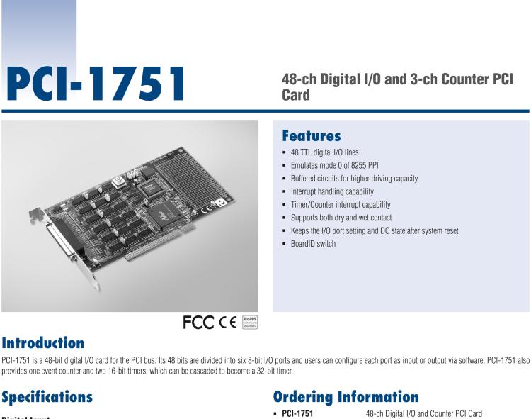 研華PCI-1751 48位PCI總線數(shù)字量輸入/輸出卡