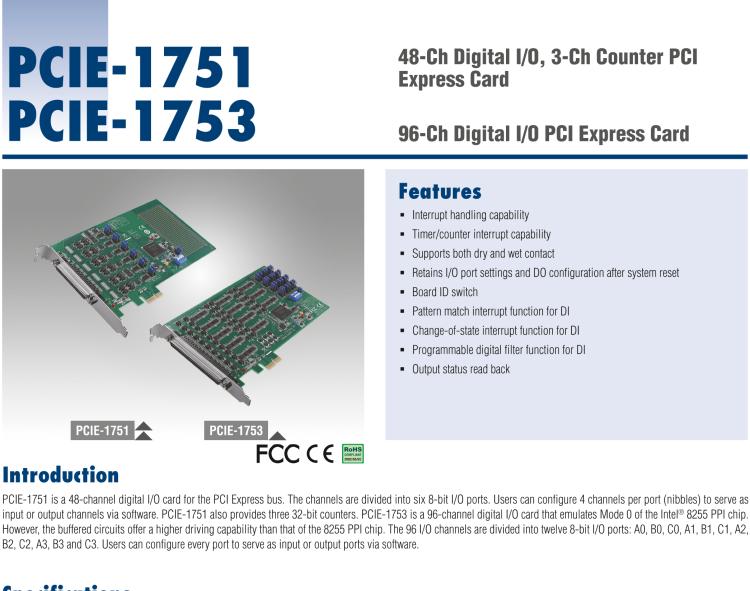 研華PCIE-1751 48 通道PCI Express總線通用數(shù)字 I/O 和計數(shù)器卡