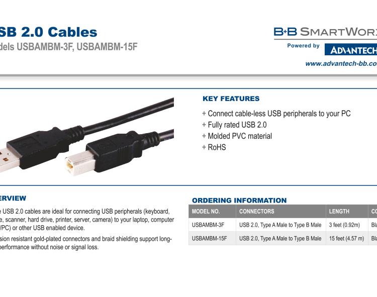 研華BB-USBAMBM-15F USB 2.0 Cable, 4.6 m / 15 ft