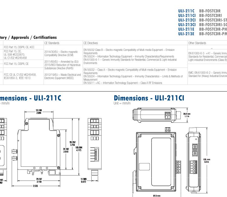 研華BB-FOSTCDRI-SC ULI-213CI 三重隔離RS-232/422/485（接線端子）至單模光纖轉換器（SC連接器）DIN導軌安裝