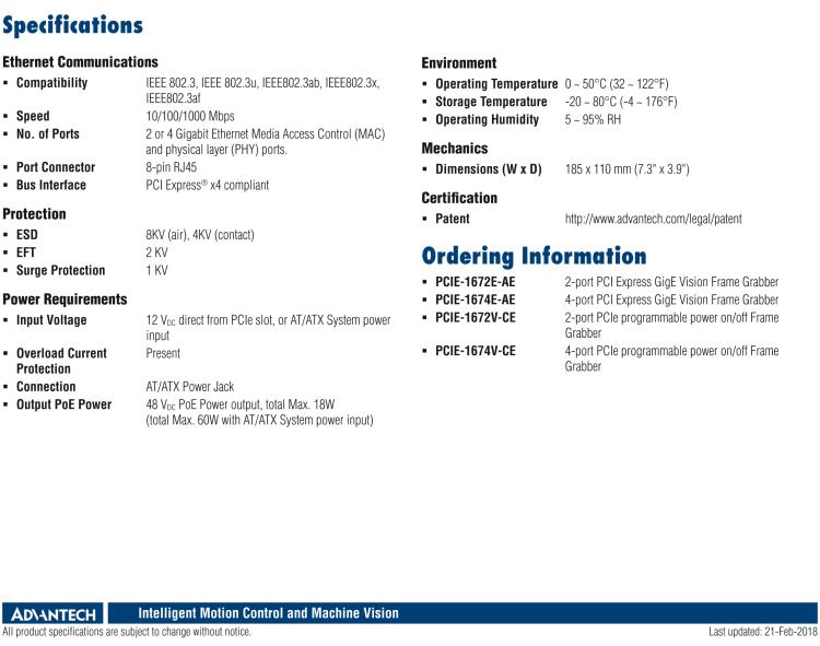 研華PCIE-1674 4 端口 PCI Express GigE Vision 影像采集卡