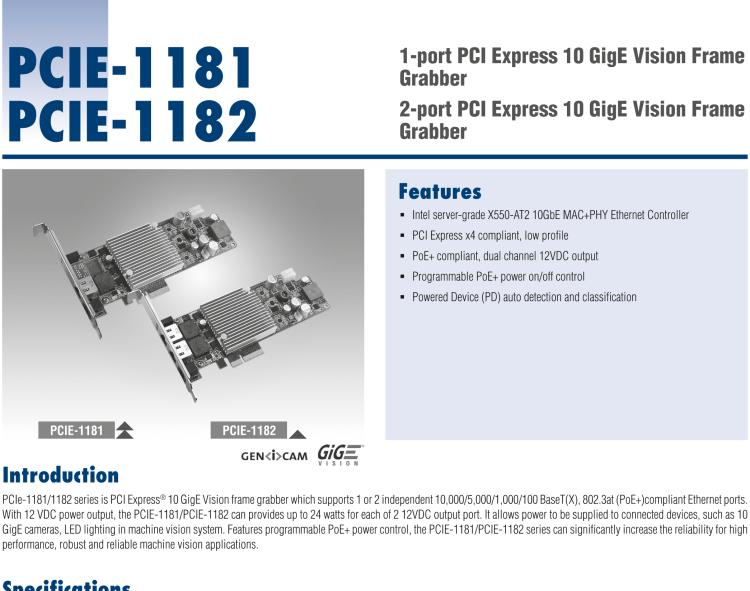 研華PCIE-1182 2端口 PCI Express 10GigE 視覺圖像采集卡