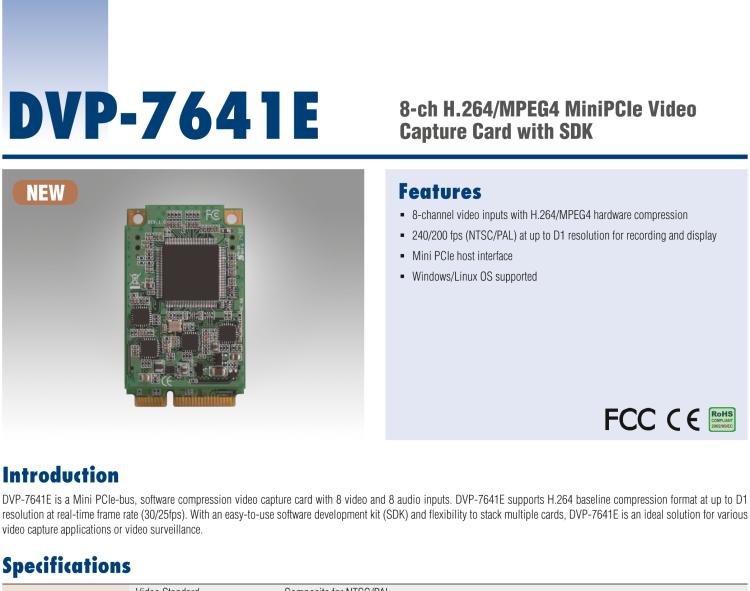 研華DVP-7641E 8-ch H.264/MPEG4 MiniPCIe Video Capture Card with SDK