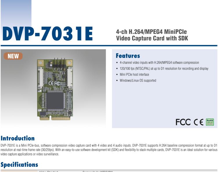 研華DVP-7031E 4-ch H.264/MPEG4 MiniPCIe Video Capture Module with SDK