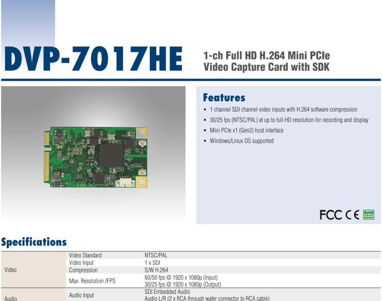 研華DVP-7017HE 1-ch Full HD H.264 MiniPCIe Video Capture Card with SDK